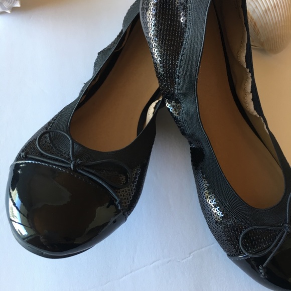 BP With Sequins Black Ballet Flats Bow Front SZ 8 - Picture 3 of 8